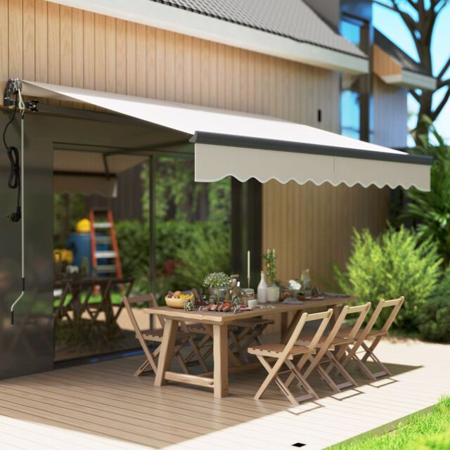 OUTSUNNY 3 x 2.5m Electric Retractable Awning w/ Aluminium Frame in Beige - image 1
