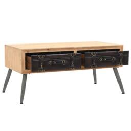 Berkfield Home Coffee Table Solid Fir Wood 115x55x50 cm in Brown - Size: 115 x 55 x 50 cm - thumbnail 5