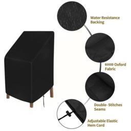 Nordara Heavy Duty 600D Oxford Waterproof Stacking Chair Cover in Black - Size: 110 cm x 35 cm - thumbnail 4