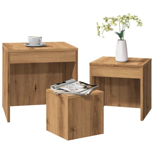Berkfield Home Nesting Tables 3 pcs Artisan Oak Engineered Wood in Brown - image 1