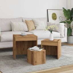 Berkfield Home Nesting Tables 3 pcs Artisan Oak Engineered Wood in Brown - thumbnail 3