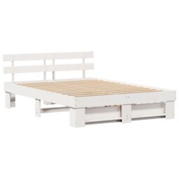 Berkfield Home with Drawer with Headboard with Storage White 150 x 200 cm Solid pine wood - thumbnail 7