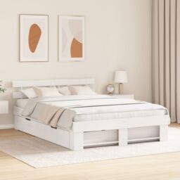 Berkfield Home with Drawer with Headboard with Storage White 150 x 200 cm Solid pine wood - thumbnail 1