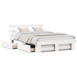 Berkfield Home with Drawer with Headboard with Storage White 150 x 200 cm Solid pine wood - thumbnail 4