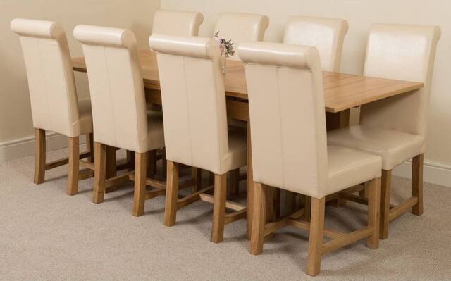 Thats Furniture Richmond 140-220cm Oak Extending Dining Table + 8 Washington Leather Chairs in Cream - image 1