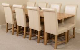 Thats Furniture Richmond 140-220cm Oak Extending Dining Table + 8 Washington Leather Chairs in Cream