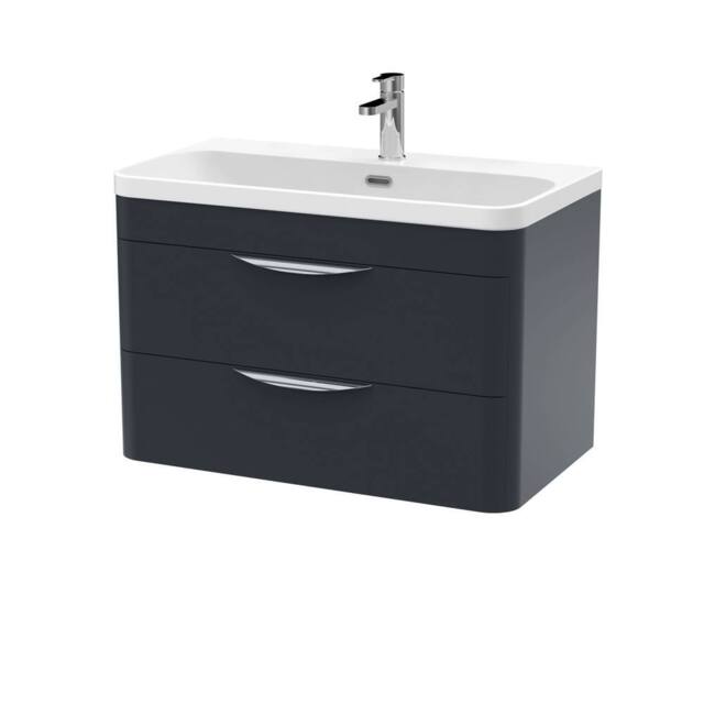 Balterley Wave 800mm Wall Hung 2 Drawer & Thin-Edge Ceramic Basin - Dark Grey - image 1