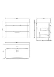 Balterley Wave 800mm Wall Hung 2 Drawer & Thin-Edge Ceramic Basin - Dark Grey - thumbnail 5