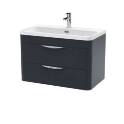 Balterley Wave 800mm Wall Hung 2 Drawer & Thin-Edge Ceramic Basin - Dark Grey