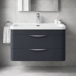 Balterley Wave 800mm Wall Hung 2 Drawer & Thin-Edge Ceramic Basin - Dark Grey - thumbnail 6