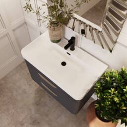 Balterley Wave 800mm Wall Hung 2 Drawer & Thin-Edge Ceramic Basin - Dark Grey - thumbnail 3