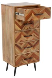 Orsina Five Drawer Mango Wood Chest, Contemporary Storage Cabinet With Black Iron Legs, Tallboy Chest Of Drawers in Natural - thumbnail 4