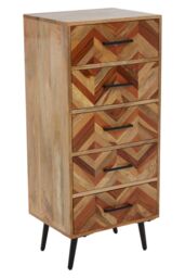 Orsina Five Drawer Mango Wood Chest, Contemporary Storage Cabinet With Black Iron Legs, Tallboy Chest Of Drawers in Natural - thumbnail 5