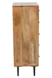 Orsina Five Drawer Mango Wood Chest, Contemporary Storage Cabinet With Black Iron Legs, Tallboy Chest Of Drawers in Natural - thumbnail 3