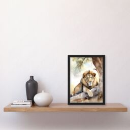 Artery8 Majestic Lion African Savannah Watercolour Africa Artwork Framed Wall Art Print A4 in Black - thumbnail 4