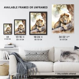 Artery8 Majestic Lion African Savannah Watercolour Africa Artwork Framed Wall Art Print A4 in Black - thumbnail 3