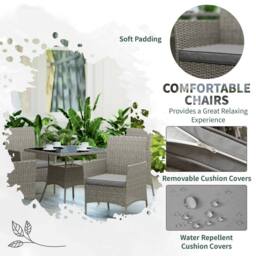 OUTSUNNY 4 Seater Rattan Garden Furniture Set Patio Conservatory in Light Grey - thumbnail 6