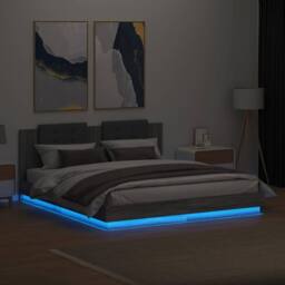 Berkfield Home Durable Bed Frame with LED without Mattress Grey Sonoma 160x200 cm - thumbnail 4