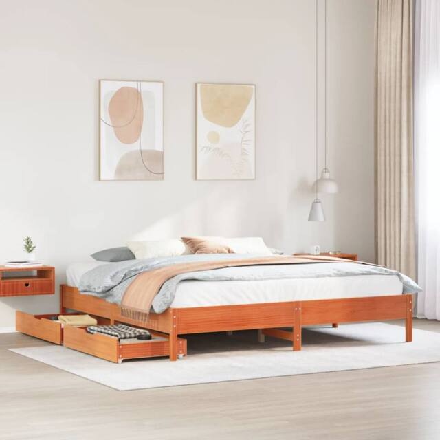 Berkfield Home Bed Frame without Mattress Wax Brown 180x200 cm Super King Solid Wood Pine - image 1