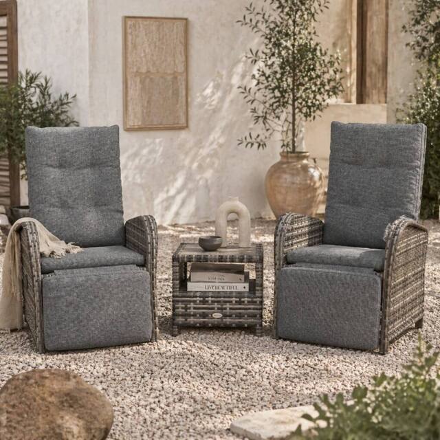 Wyld Haus Elcoto 2 Seater Reclining Rattan Chaise Lounge Set Brown Wicker Grey - image 1