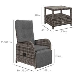 Wyld Haus Elcoto 2 Seater Reclining Rattan Chaise Lounge Set Brown Wicker Grey - thumbnail 3