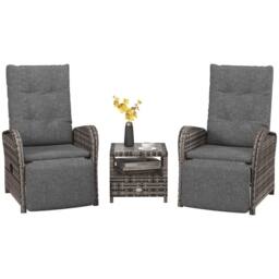 Wyld Haus Elcoto 2 Seater Reclining Rattan Chaise Lounge Set Brown Wicker Grey - thumbnail 2