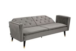 Comfy Living Ltd Plush Velvet Tufted Sofa Bed In Various Colours With Black & Gold Legs in Grey - thumbnail 2