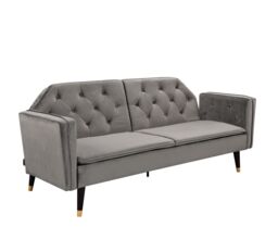 Comfy Living Ltd Plush Velvet Tufted Sofa Bed In Various Colours With Black & Gold Legs in Grey - thumbnail 4