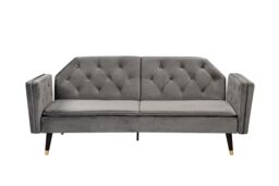 Comfy Living Ltd Plush Velvet Tufted Sofa Bed In Various Colours With Black & Gold Legs in Grey - thumbnail 5
