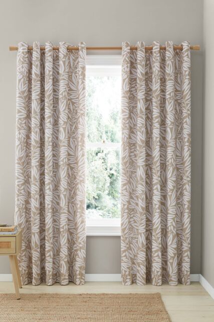 Catherine Lansfield 'Sorrel Leaf' Fully Reversible Eyelet Curtains in Natural - Size: 168 cm width x 229 cm drop - image 1