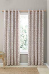 Catherine Lansfield 'Sorrel Leaf' Fully Reversible Eyelet Curtains in Natural - Size: 168 cm width x 229 cm drop - thumbnail 2