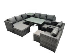 Fimous Garden Rattan Furniture Set 11 Seater with 3 Stool Side Table in Dark Grey - thumbnail 1
