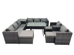 Fimous Garden Rattan Furniture Set 11 Seater with 3 Stool Side Table in Dark Grey - thumbnail 2