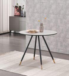 Life Interiors 90 CM Round 'Dorchester' Lux Dining Table Marble finish Gold Tips in Grey - thumbnail 2