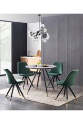 Life Interiors 90 CM Round 'Dorchester' Lux Dining Table Marble finish Gold Tips in Grey - thumbnail 4