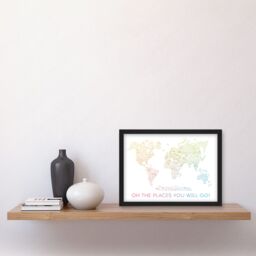 Artery8 World Travel Landmark Line Map Oh The Places You Will Go Rainbow White Artwork Framed Wall Art Print A4 in Black - thumbnail 2