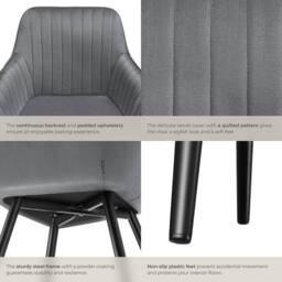 tectake Dining Chair Marilyn Set Of 4 - Grey/Black in Grey - Size: 4 Pack - thumbnail 5
