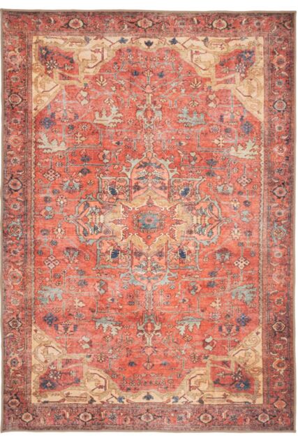 Kukoon Gold Coral Distressed Persian Inspired Washable Living Room Area Rug in Terracotta - Size: 80 cm x 150 cm - image 1