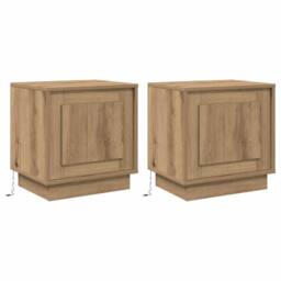 Berkfield Home Modern Bedside Cabinets with LED Lights 2 pcs Artisan Oak 44x34.5 in Brown - thumbnail 3