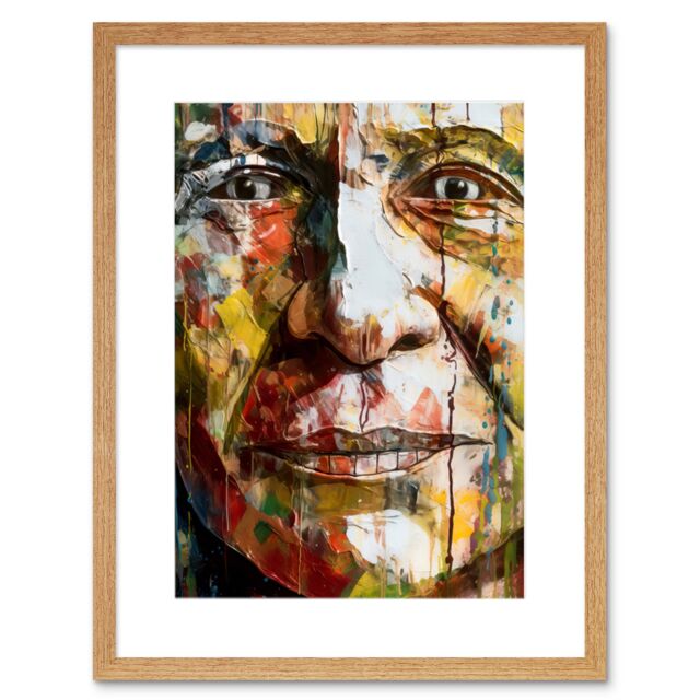 "Artery8 Wall Art Print Behind Every Face a Story Close Up Bold Painting Artwork Framed 9X7 Inch in Beige - Size: W7"" x H9""" - image 1