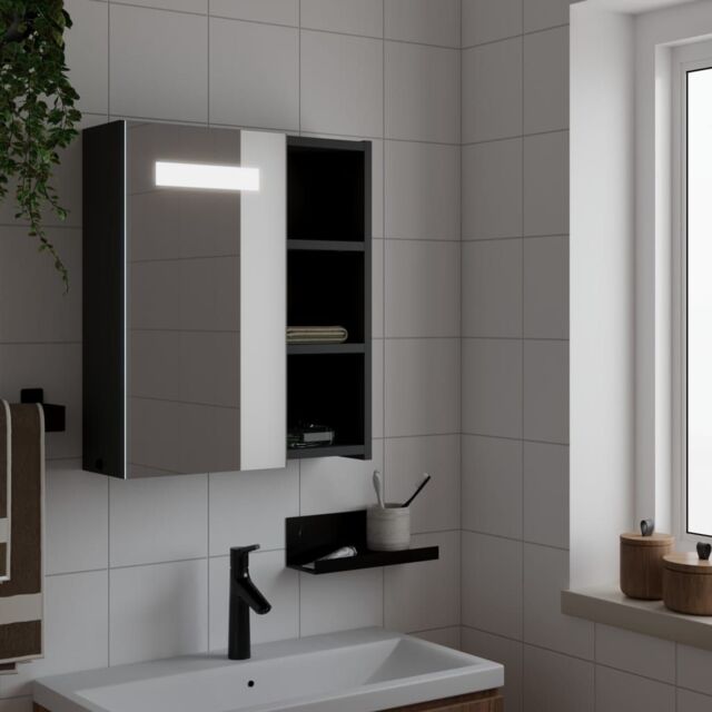 Berkfield Home Bathroom Mirror Cabinet with LED Light Black 45x13x52 cm - Size: 45 x 13 x 52 cm - image 1
