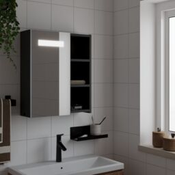 Berkfield Home Bathroom Mirror Cabinet with LED Light Black 45x13x52 cm - Size: 45 x 13 x 52 cm