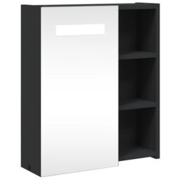 Berkfield Home Bathroom Mirror Cabinet with LED Light Black 45x13x52 cm - Size: 45 x 13 x 52 cm - thumbnail 2