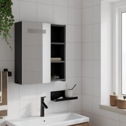Berkfield Home Bathroom Mirror Cabinet with LED Light Black 45x13x52 cm - Size: 45 x 13 x 52 cm - thumbnail 3