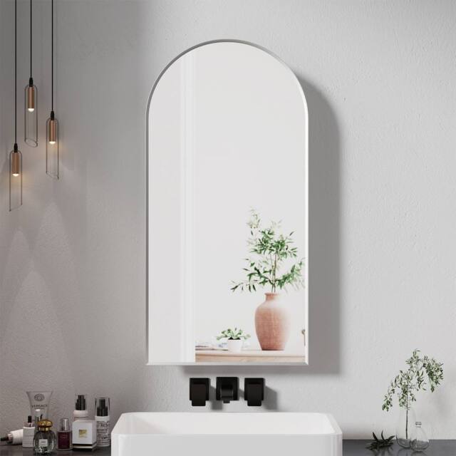 KEEPREAPER Sleek Arched Bathroom Mirror Cabinet 40 x 80 cm in Silver - image 1