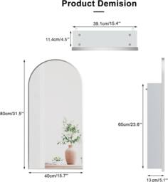 KEEPREAPER Sleek Arched Bathroom Mirror Cabinet 40 x 80 cm in Silver - thumbnail 7