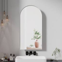 KEEPREAPER Sleek Arched Bathroom Mirror Cabinet 40 x 80 cm in Silver