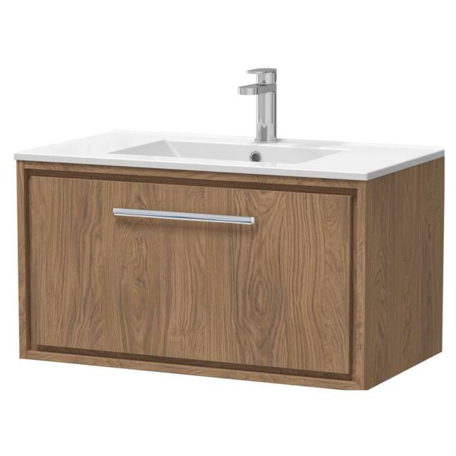 Balterley Longnor 1 Drawer Wall Hung Vanity Basin Unit, Antique Oak, 800mm in Brown - image 1