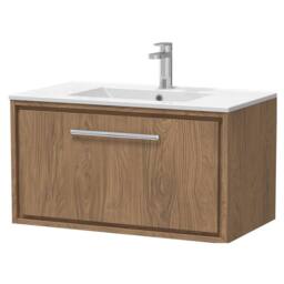 Balterley Longnor 1 Drawer Wall Hung Vanity Basin Unit, Antique Oak, 800mm in Brown