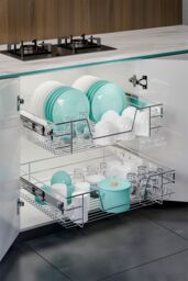 Living and Home 2pcs Kitchen Cabinet Pull Out Shelf Drawer Organizer Slide Out Pantry Storage Basket in Silver - Size: XL - thumbnail 6